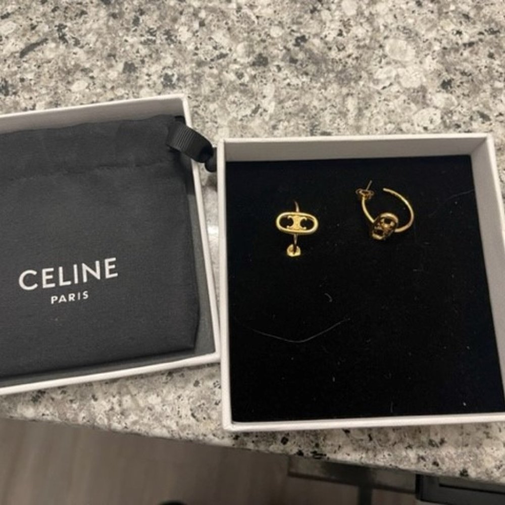 Celine Maillon Triomphe Hoops in Gold Brass Gold